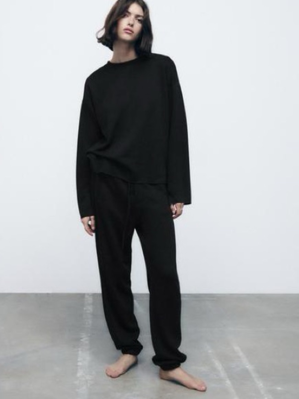 Zara Black Knit Jogger & Long Sleeve Top Minimalist Set